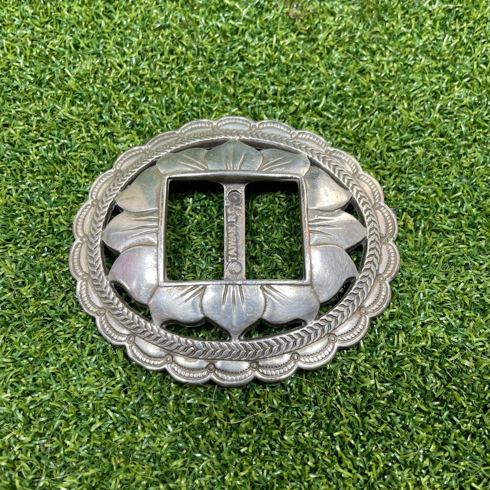 Vintage 1993 Taiwan ROC Silver Tone Floral Belt Buckle Shirt Tie